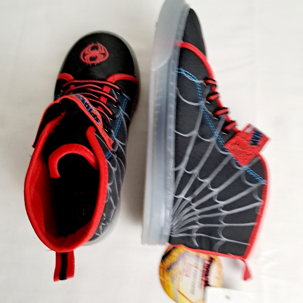 Marvel Spiderman Toddler Boys Red & Black High Top Light Up Sneakers Shoes Sz 1